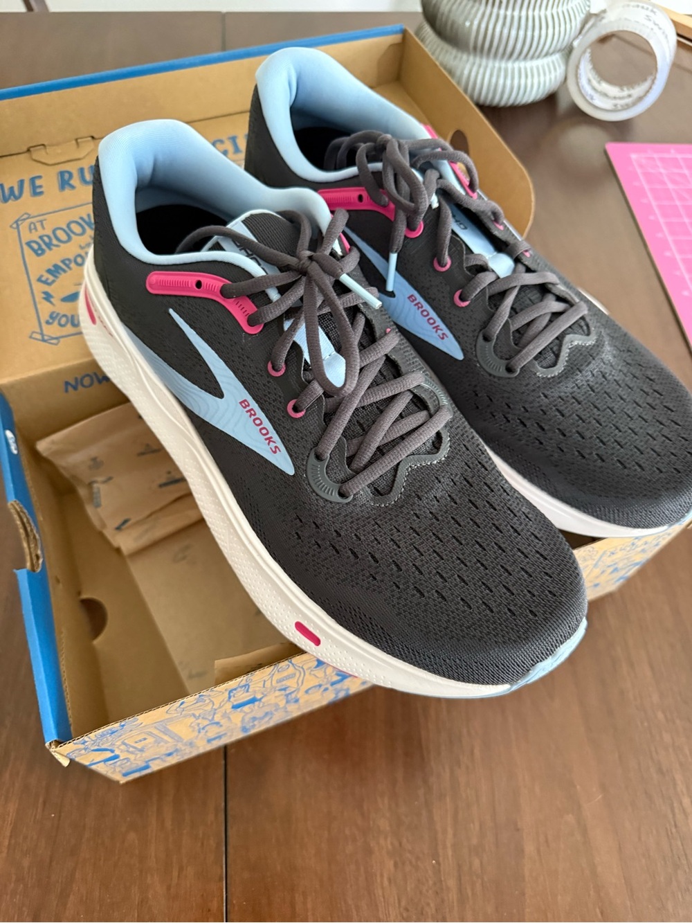 Brooks Black Running Shoes with Light Blue and Pink Accents
